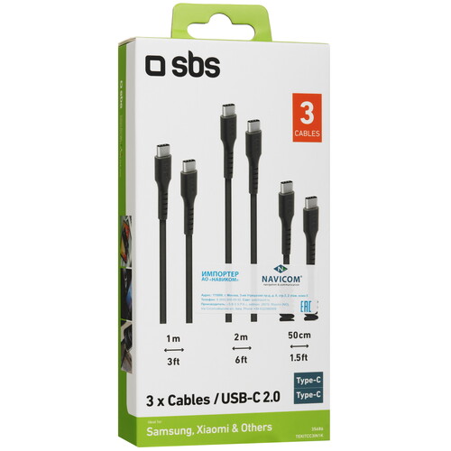 Купить Кабель круглый SBS USB Type-C - USB Type-C черный 2 м  5471879. Характеристики, отзывы и цены в Донецке