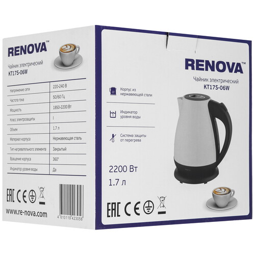 Купить Электрочайник Renova KT17S-06W бежевый  9182160. Характеристики, отзывы и цены в Донецке