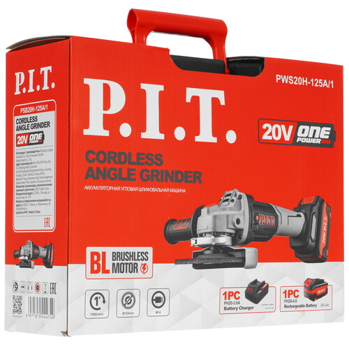 Купить Углошлифовальная машина (УШМ) P.I.T. PWS20H-125A/1 OnePower 20V  9938100. Характеристики, отзывы и цены в Донецке