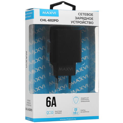 Купить Сетевое зарядное устройство Maxvi CHL-602PD черный  5366917. Характеристики, отзывы и цены в Донецке