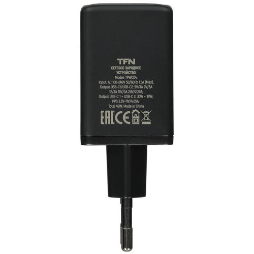Купить Сетевое зарядное устройство TFN GaN C+C 45W Dual черный  5465314. Характеристики, отзывы и цены в Донецке