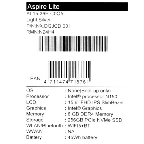 Купить 15.6" Ноутбук Acer Aspire Lite AL15-36P-C0Q5 серебристый  5634251. Характеристики, отзывы и цены в Донецке