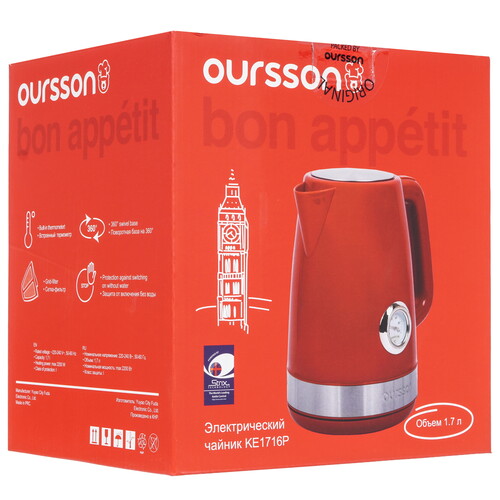 Купить Электрочайник Oursson KE1716P/RD красный  9081577. Характеристики, отзывы и цены в Донецке