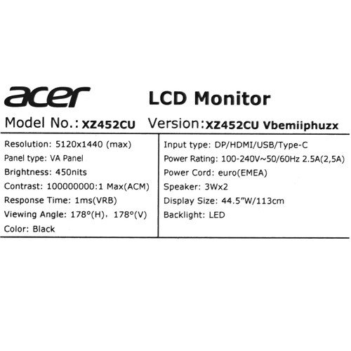 Купить 44.5" Монитор Acer Nitro XZ452CUVbemiiphuzx черный  5455909. Характеристики, отзывы и цены в Донецке