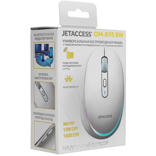 Купить Мышь беспроводная JETACCESS OM-R93 BW  белый  5607152. Характеристики, отзывы и цены в Донецке