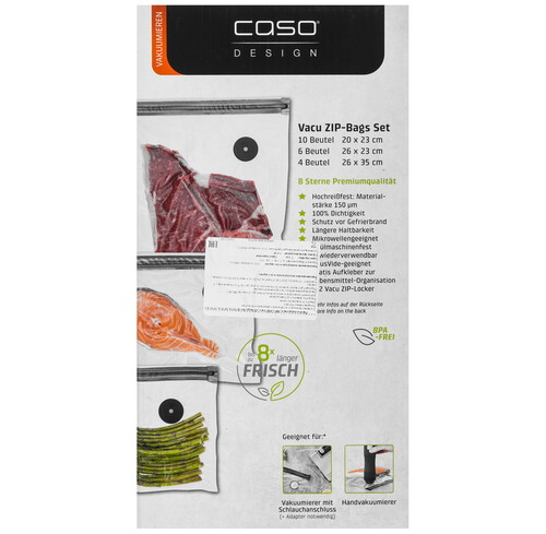 Купить Пакеты для вакуумного упаковщика CASO Vacu ZIP-Bags-Set 20*23-10 26*23-6 26*35-4  9297250. Характеристики, отзывы и цены в Донецке