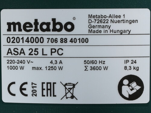 Купить Строительный пылесос  Metabo ASA 25 L PC  1099142. Характеристики, отзывы и цены в Донецке