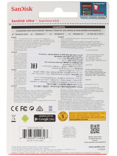 Купить Память OTG USB Flash 128 ГБ SanDisk Ultra Dual m3.0  1227280. Характеристики, отзывы и цены в Донецке