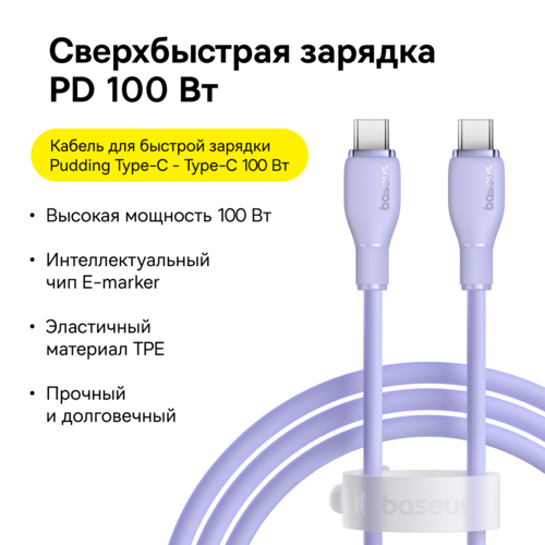 Купить Кабель круглый Baseus USB Type-C - USB Type-C фиолетовый 1.2 м  5495754. Характеристики, отзывы и цены в Донецке