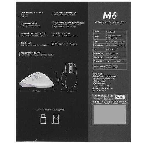 Купить Мышь беспроводная/проводная Keychron M6  9192101. Характеристики, отзывы и цены в Донецке