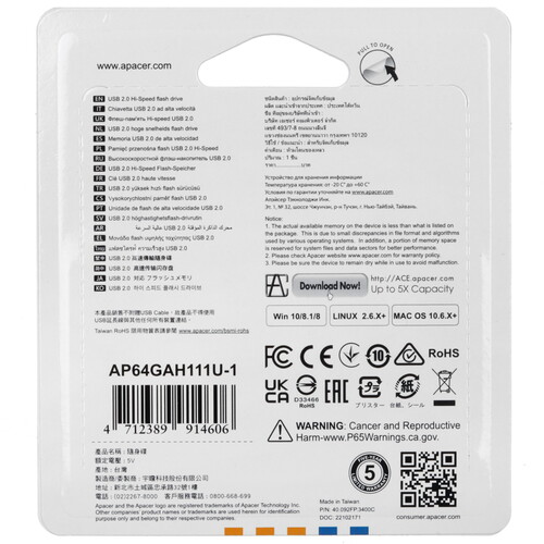 Купить Память USB Flash 64 ГБ Apacer AH111 [AP64GAH111U-1]  4900841. Характеристики, отзывы и цены в Донецке