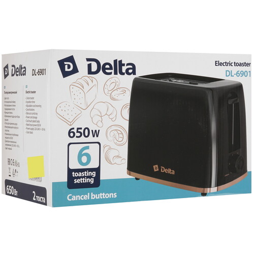 Купить Тостер DELTA DL-6901 черный  9233354. Характеристики, отзывы и цены в Донецке