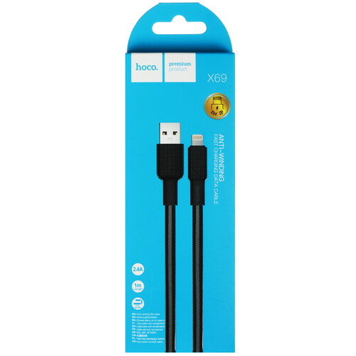 Купить Кабель плоский Hoco Lightning 8-pin - USB 2.0 Type-A черный 1 м  9238194. Характеристики, отзывы и цены в Донецке