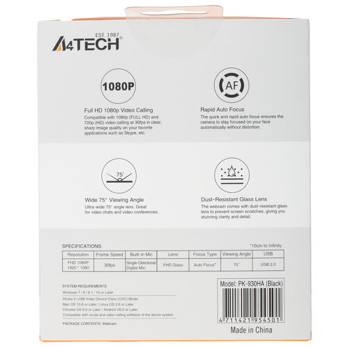 Купить Веб-камера A4Tech PK-930HA  4711108. Характеристики, отзывы и цены в Донецке