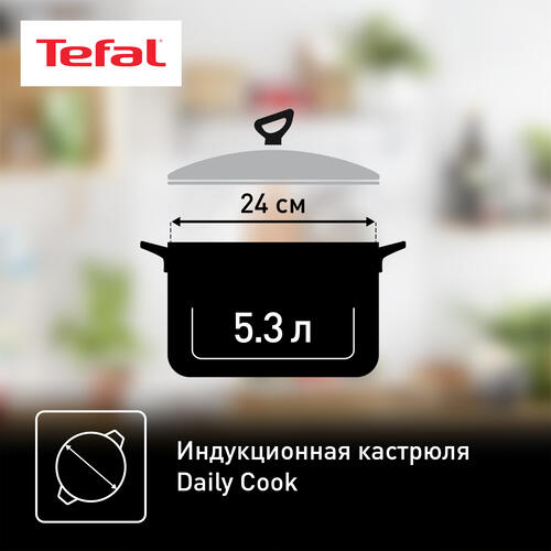 Купить Кастрюля Tefal Daily Cook G7124645 4.5 л 24 см серебристый  1230623. Характеристики, отзывы и цены в Донецке