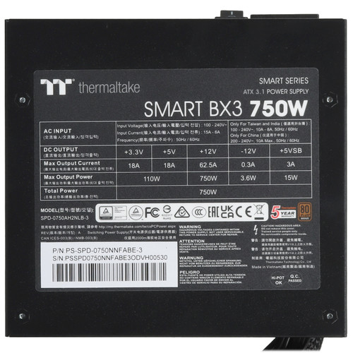 Купить Блок питания Thermaltake Smart BX3 750W [PS-SPD-0750NNFABE-3] черный  5638544. Характеристики, отзывы и цены в Донецке