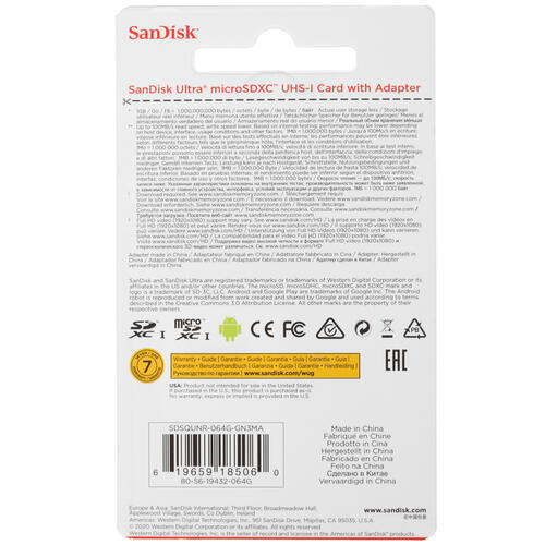Купить Карта памяти SanDisk Ultra microSDXC 64 ГБ [SDSQUNR-064G-GN3MA]  4727285. Характеристики, отзывы и цены в Донецке