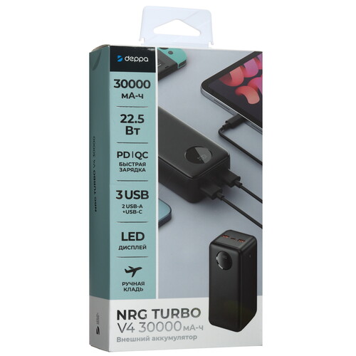Купить Портативный аккумулятор DEPPA NRG Turbo V4 черный  5605720. Характеристики, отзывы и цены в Донецке
