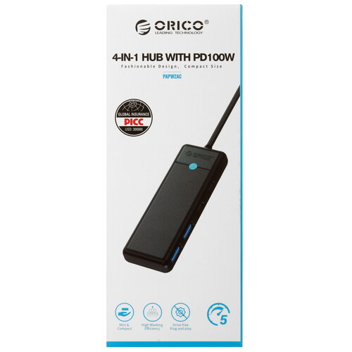 Купить USB-разветвитель ORICO PAPW2AC-C3-015-BK-EP  5471103. Характеристики, отзывы и цены в Донецке