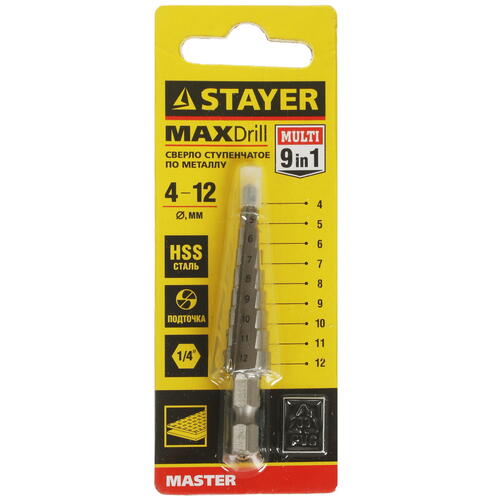 Купить Сверло ступенчатое STAYER 29660-4-12-9  5062152. Характеристики, отзывы и цены в Донецке