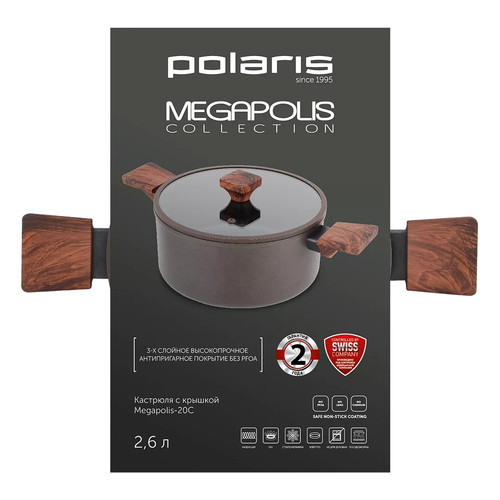 Купить Кастрюля Polaris Megapolis-24C 4.7 л 24 см серый  9342381. Характеристики, отзывы и цены в Донецке
