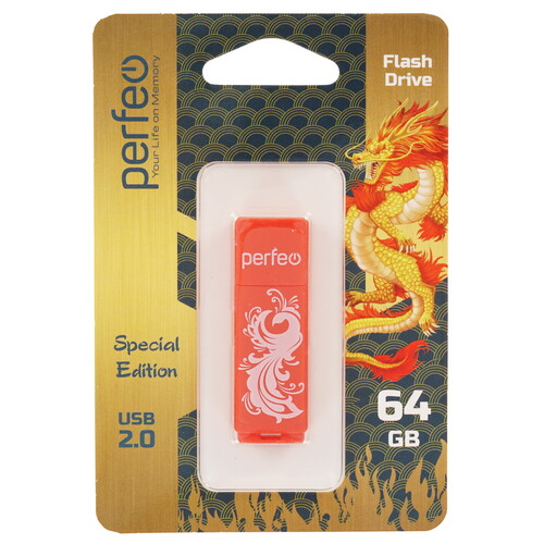 Купить Память USB Flash 64 ГБ Perfeo C04 Red Phoenix [PF-C04RP064]  9209295. Характеристики, отзывы и цены в Донецке