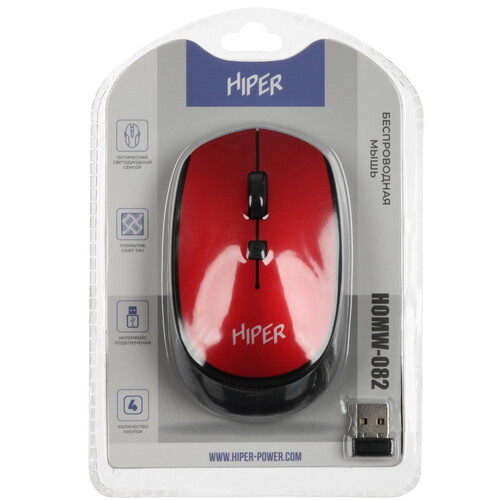 Купить Мышь беспроводная HIPER HOMW-082  красный  5459052. Характеристики, отзывы и цены в Донецке