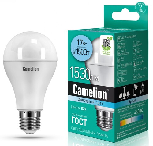 Купить Лампа светодиодная Camelion LED E27/A65/17w/845  5642990. Характеристики, отзывы и цены в Донецке