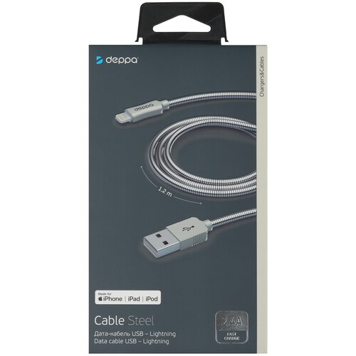 Купить Кабель круглый DEPPA Lightning 8-pin MFI - USB 2.0 Type-A серебристый 1.2 м  5467739. Характеристики, отзывы и цены в Донецке