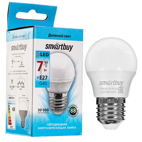 Купить Лампа светодиодная Smartbuy G45-7W/4000/E27  9104993. Характеристики, отзывы и цены в Донецке