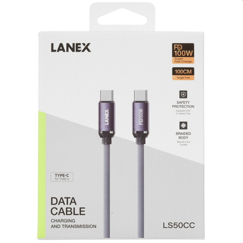 Купить Кабель круглый LANEX USB Type-C - USB Type-C фиолетовый 1 м  9280481. Характеристики, отзывы и цены в Донецке