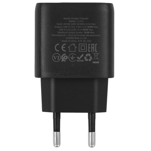 Купить Сетевое зарядное устройство Hoco C141A черный  5609279. Характеристики, отзывы и цены в Донецке