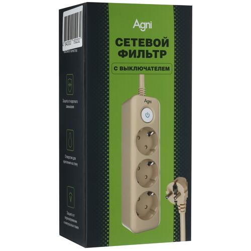 Купить Сетевой фильтр AGNI TP-FD3E бежевый  9289344. Характеристики, отзывы и цены в Донецке