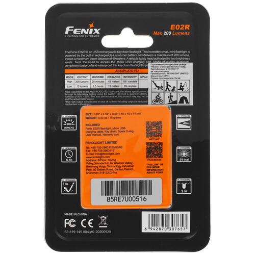 Купить Фонарь Fenix E02RBL  5078211. Характеристики, отзывы и цены в Донецке
