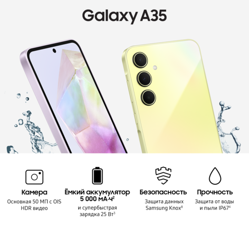 Купить 6.6" Смартфон Samsung Galaxy A35 128 ГБ желтый  9084578. Характеристики, отзывы и цены в Донецке