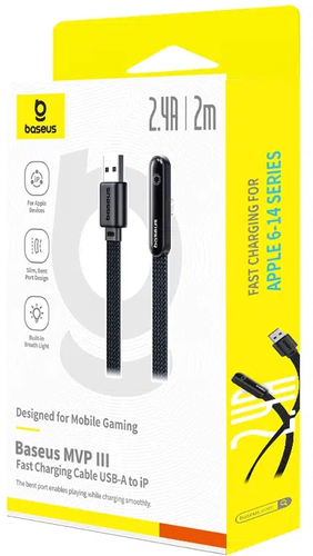 Купить Кабель плоский Baseus Lightning 8-pin - USB 2.0 Type-A черный 2 м  5627676. Характеристики, отзывы и цены в Донецке