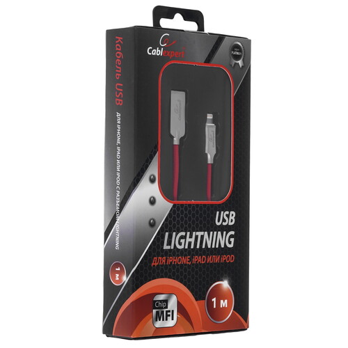 Купить Кабель круглый Cablexpert Lightning 8-pin MFI - USB 2.0 Type-A красный 1 м  5485456. Характеристики, отзывы и цены в Донецке