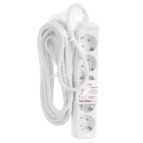 Купить Удлинитель ЭРА U-5e-5m-3x1.5 белый  9202259. Характеристики, отзывы и цены в Донецке