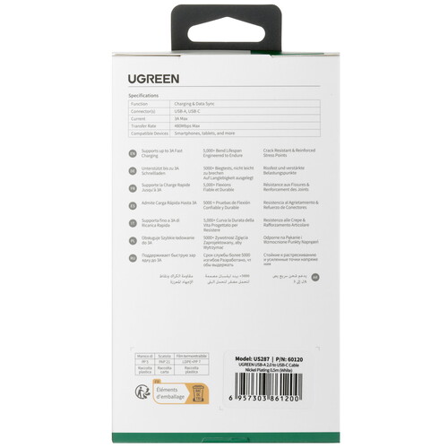 Купить Кабель круглый Ugreen USB Type-C - USB 2.0 Type-A белый 0.5 м  5478783. Характеристики, отзывы и цены в Донецке