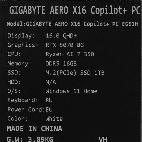 Купить 16" Ноутбук GIGABYTE AERO X16 1WH белый  5633357. Характеристики, отзывы и цены в Донецке
