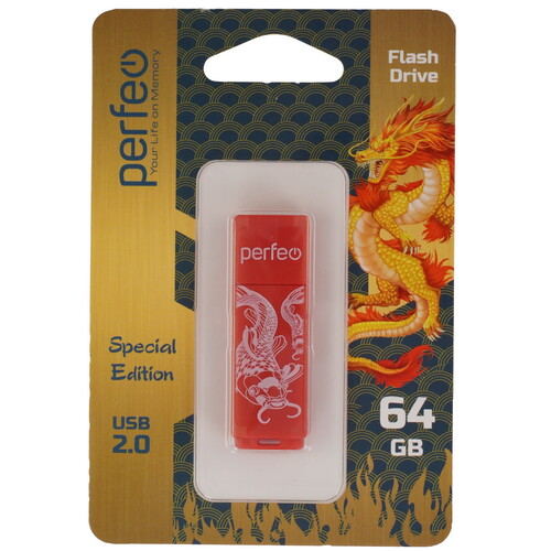 Купить Память USB Flash 64 ГБ Perfeo C04 Red Koi Fish [PF-C04RKF064]  9209293. Характеристики, отзывы и цены в Донецке