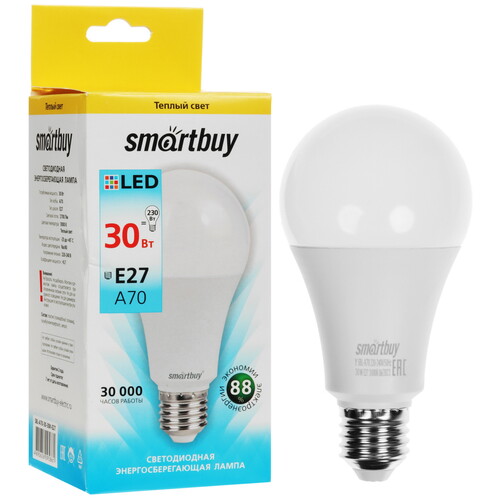 Купить Лампа светодиодная Smartbuy A70-30W/3000/E27  9104976. Характеристики, отзывы и цены в Донецке