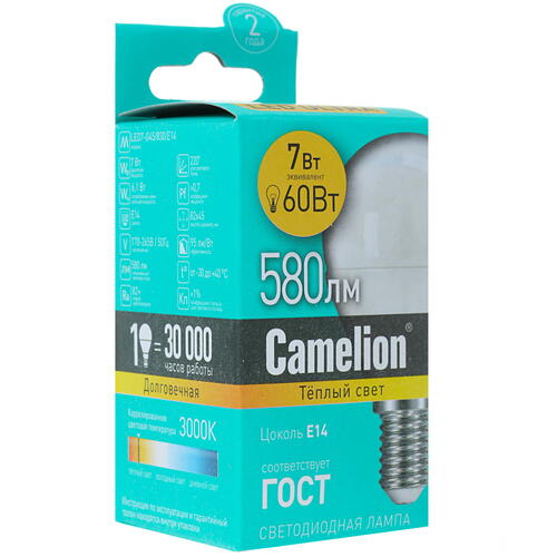 Купить Лампа светодиодная Camelion LED7-G45/830/E14  5324766. Характеристики, отзывы и цены в Донецке