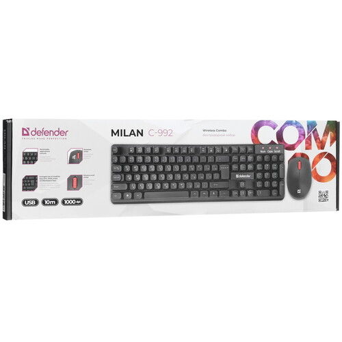 Купить Клавиатура+мышь беспроводная   Defender Milan C-992 черный  9204453. Характеристики, отзывы и цены в Донецке