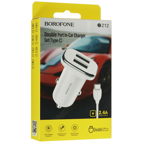 Купить Автомобильное ЗУ Borofone BZ12 белый  5473100. Характеристики, отзывы и цены в Донецке