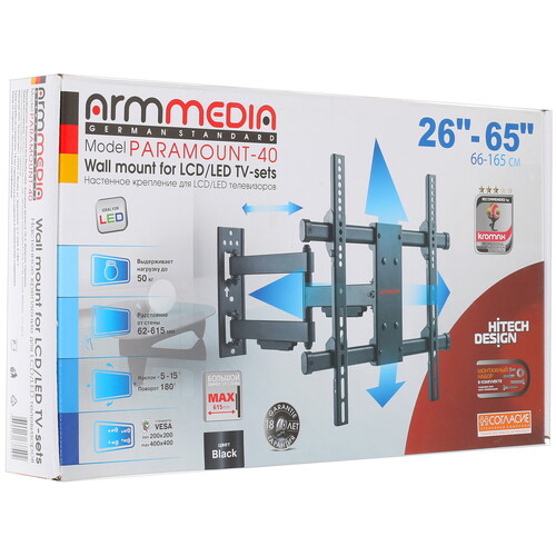 Купить Кронштейн для ТВ ARM MEDIA PARAMOUNT-40 черный  1192161. Характеристики, отзывы и цены в Донецке