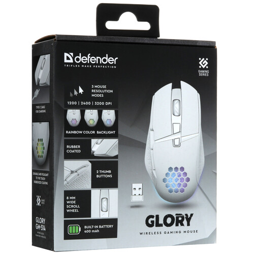 Купить Мышь беспроводная Defender Glory GM-514 [52513] белый  5607680. Характеристики, отзывы и цены в Донецке