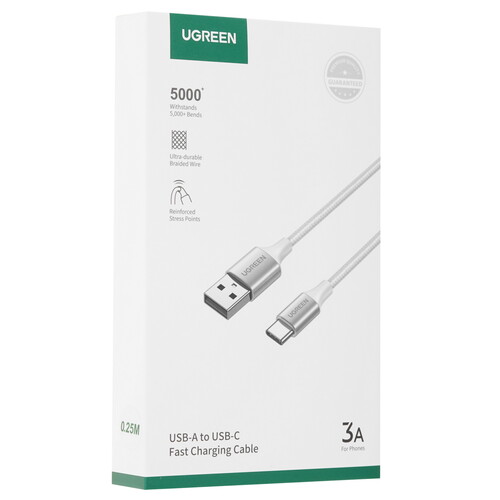 Купить Кабель круглый Ugreen USB Type-C - USB 2.0 Type-A белый 0.25 м  9155067. Характеристики, отзывы и цены в Донецке