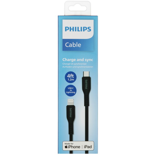 Купить Кабель круглый PHILIPS Lightning 8-pin MFI - USB Type-C черный 1.2 м  5492635. Характеристики, отзывы и цены в Донецке