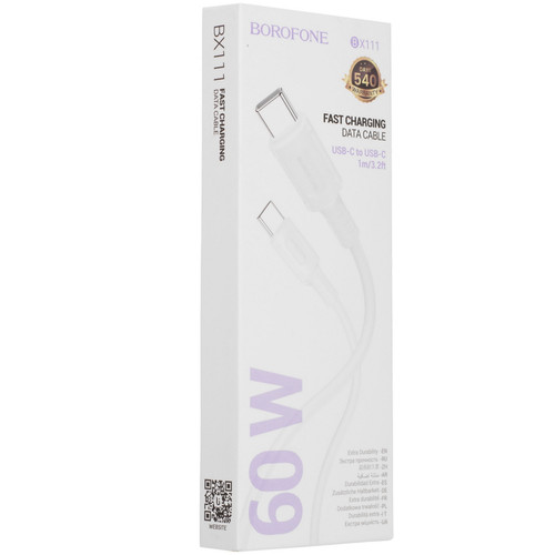 Купить Кабель Borofone USB Type-C - USB Type-C белый  9244440. Характеристики, отзывы и цены в Донецке